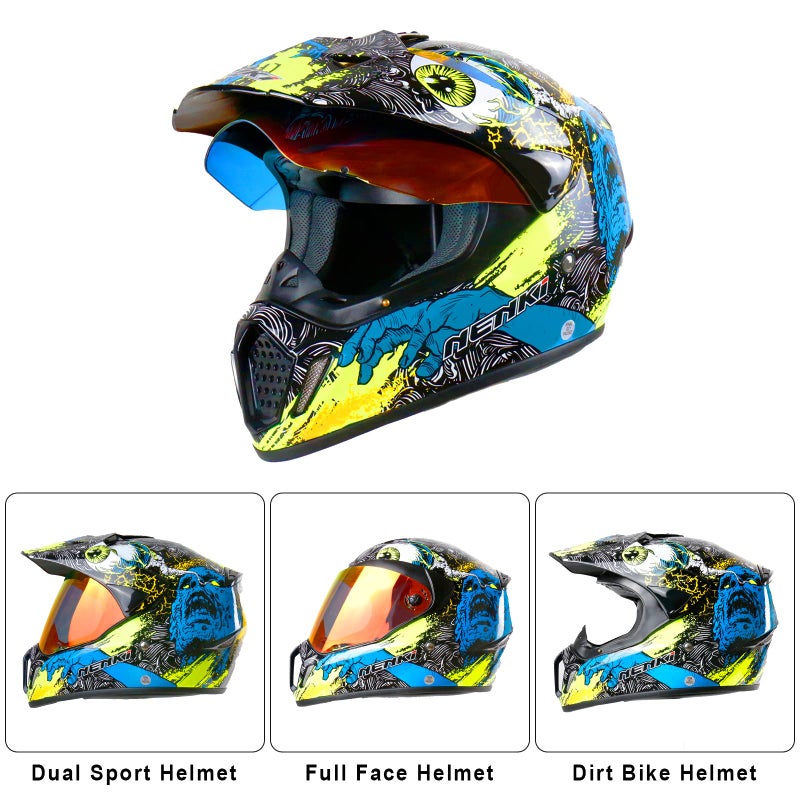 NENKI Adult MX UTV ATV Helmet - Men/Women DOT Approved, Four Wheeler, Skull Decals, Red Visor (Large) - Image 2